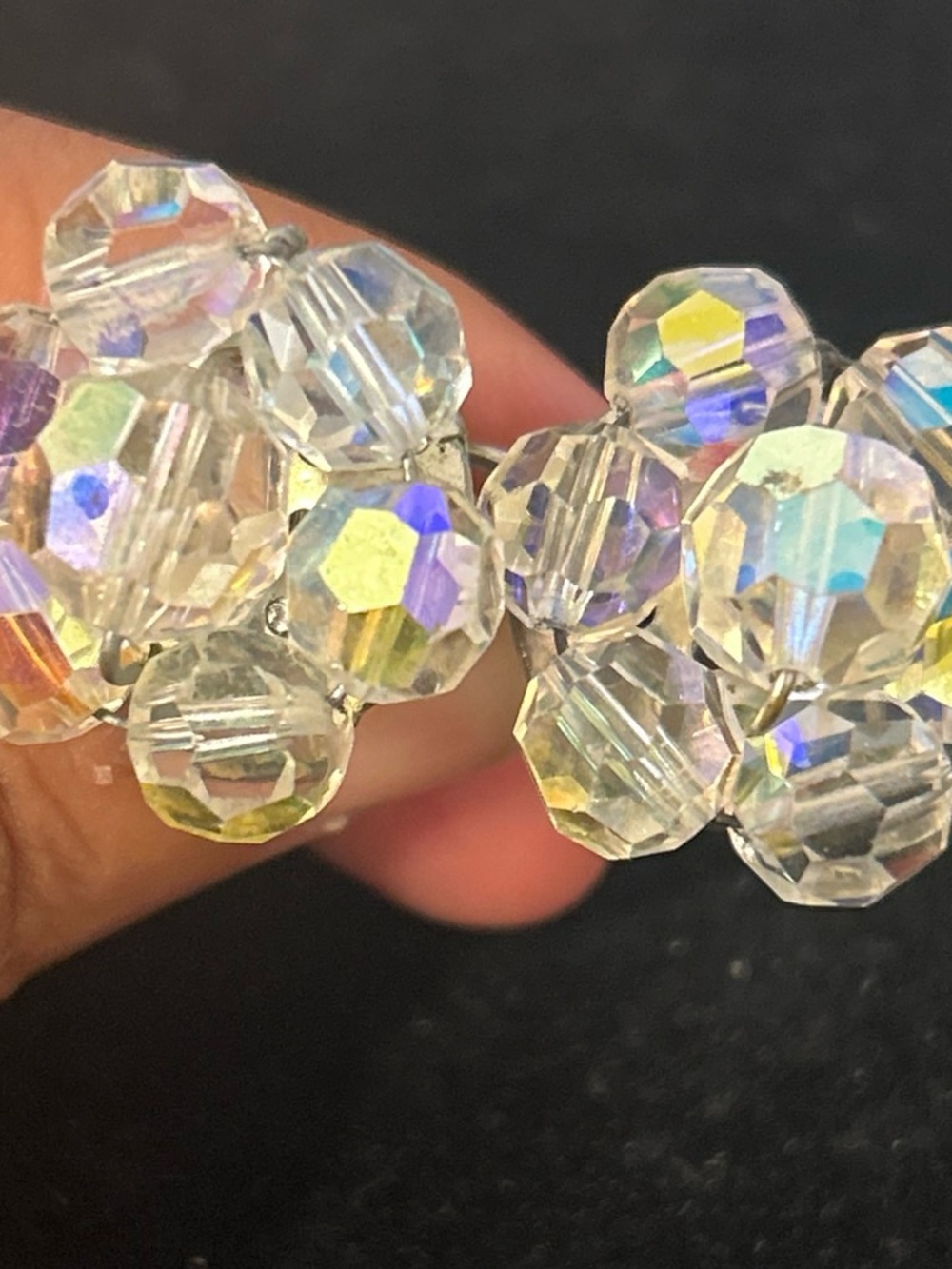 Crystal Aurora Borealis Cluster Clip-On Earrings - Clear
